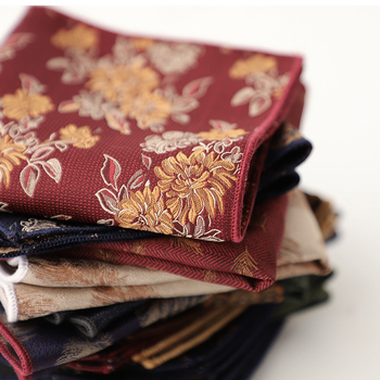 Zsebkendő zakóhoz florális levél mintával, koreai retro stílus, poliészter jacquard