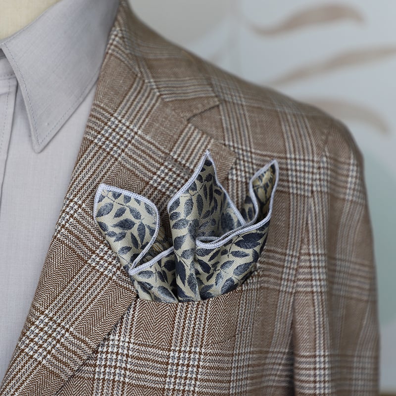 Zsebkendő zakóhoz florális levél mintával, koreai retro stílus, poliészter jacquard