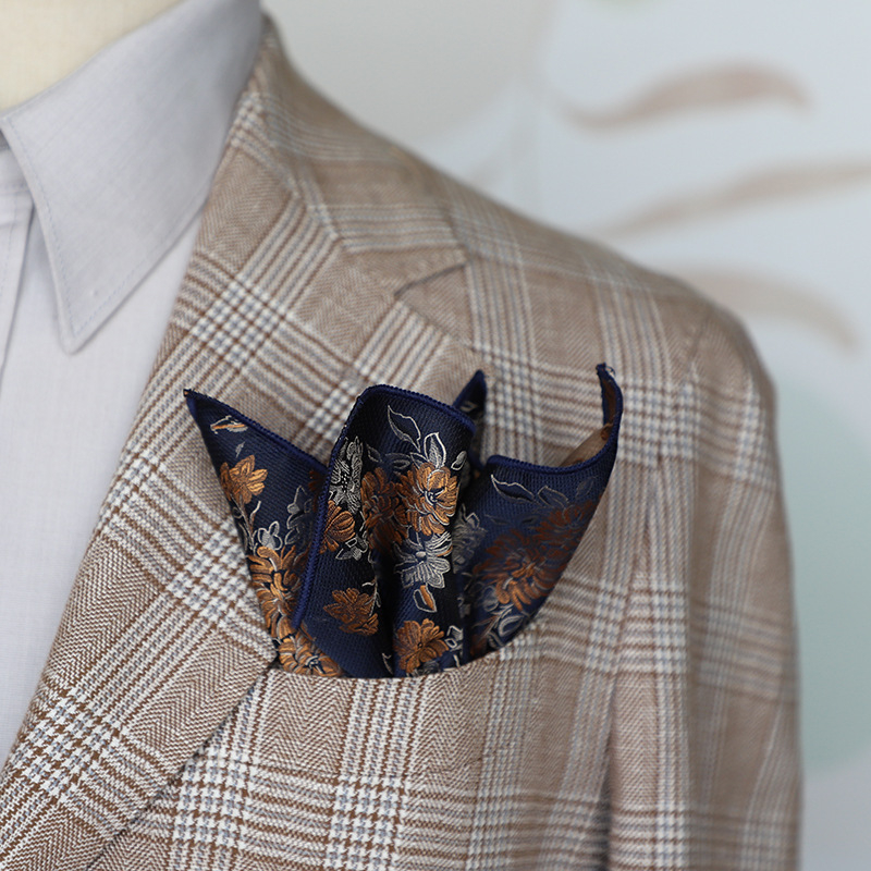 Zsebkendő zakóhoz florális levél mintával, koreai retro stílus, poliészter jacquard