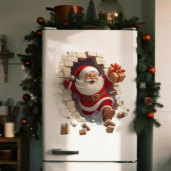 3D Ziemassvētku Sants Klauss sienas uzlīme – PVC, pašlīmējoša, ūdensizturīga Ziemassvētku dekorācija dzīvojamajai istabai, vannas istabai un ieejai