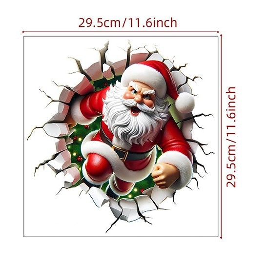 3D Ziemassvētku Sants Klauss sienas uzlīme – PVC, pašlīmējoša, ūdensizturīga Ziemassvētku dekorācija dzīvojamajai istabai, vannas istabai un ieejai
