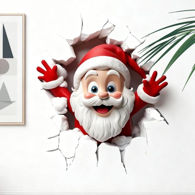 3D Ziemassvētku Sants Klauss sienas uzlīme – PVC, pašlīmējoša, ūdensizturīga Ziemassvētku dekorācija dzīvojamajai istabai, vannas istabai un ieejai
