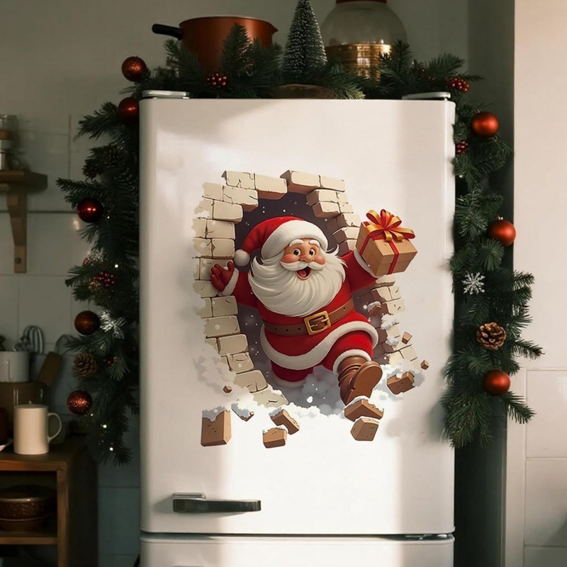 3D Ziemassvētku Sants Klauss sienas uzlīme – PVC, pašlīmējoša, ūdensizturīga Ziemassvētku dekorācija dzīvojamajai istabai, vannas istabai un ieejai