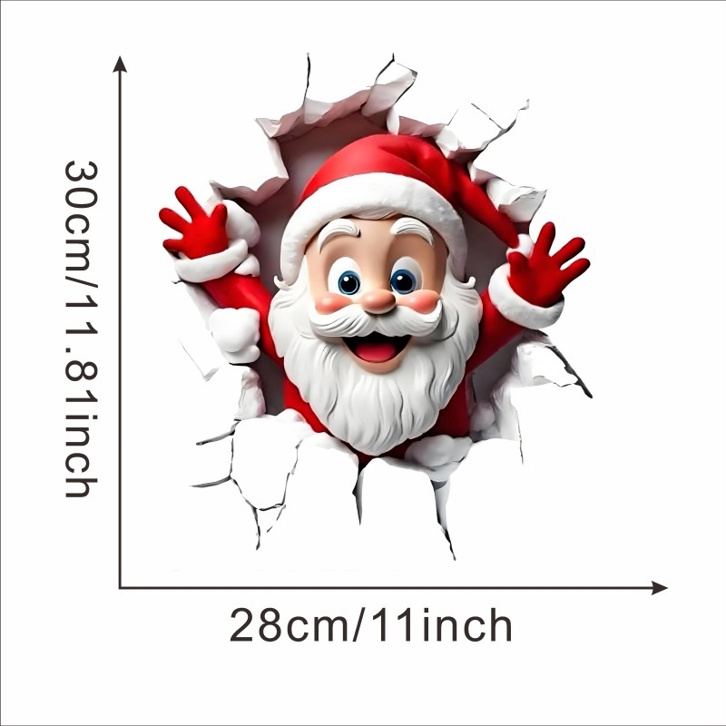 3D Ziemassvētku Sants Klauss sienas uzlīme – PVC, pašlīmējoša, ūdensizturīga Ziemassvētku dekorācija dzīvojamajai istabai, vannas istabai un ieejai