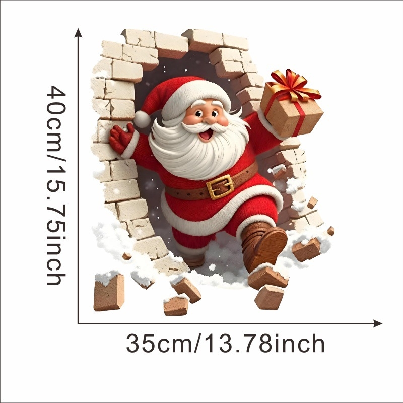 3D Ziemassvētku Sants Klauss sienas uzlīme – PVC, pašlīmējoša, ūdensizturīga Ziemassvētku dekorācija dzīvojamajai istabai, vannas istabai un ieejai