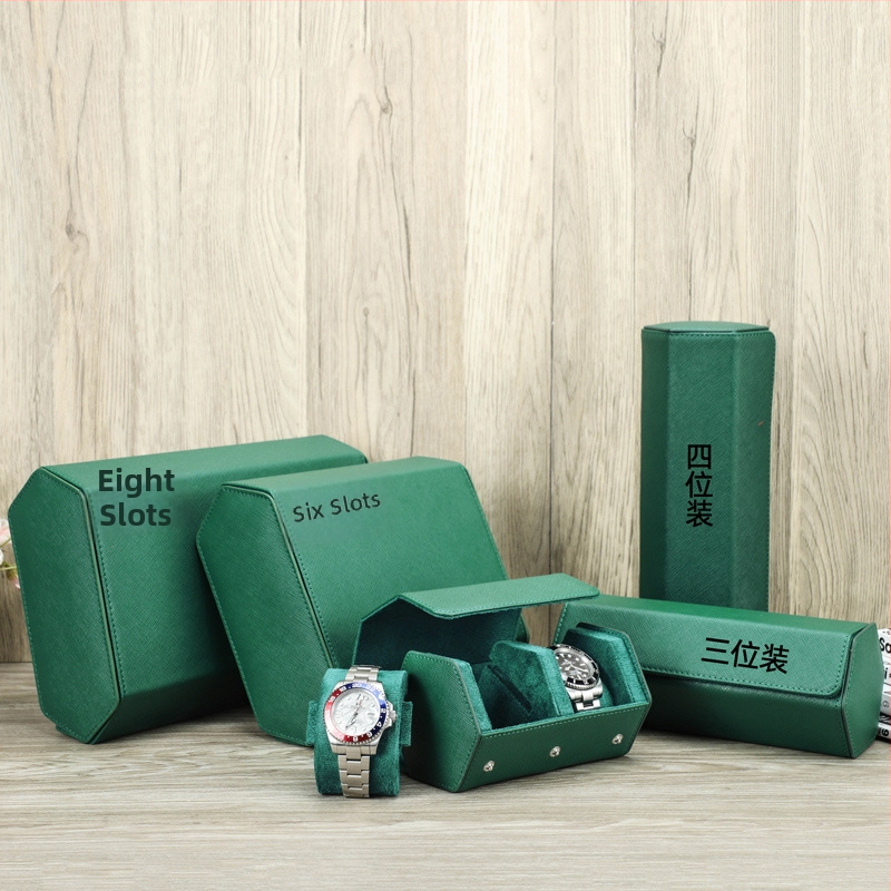 Box na mechanické hodinky z hovädzej kože s krížovým vzorom, šesť priehradok, prenášateľný, pravá koža