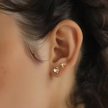 Piercing na pery, geometrická štvorramenná hviezda, ametistový kryštál, elektroplátovaný meď, unisex šperky