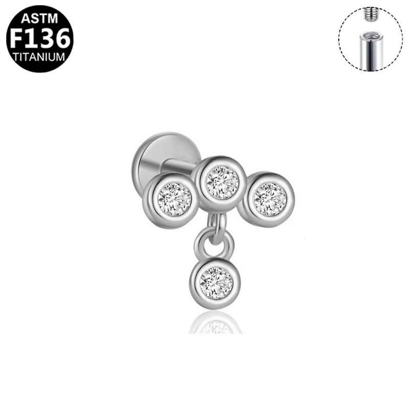Piercing na pery, geometrická štvorramenná hviezda, ametistový kryštál, elektroplátovaný meď, unisex šperky