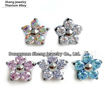 G23 titano lydinio penkių žiedlapių gėlės auskarai su cirkonio kristalais, vidinis sriegis, geometrinė forma