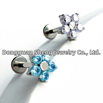 G23 titano lydinio penkių žiedlapių gėlės auskarai su cirkonio kristalais, vidinis sriegis, geometrinė forma