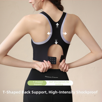 Bustier sport pentru femei cu susținere înaltă - top în stil vest pentru alergare, fitness și yoga, cupe 3/4, burete subțire, bretele fixe duble, catarame în spate cu trei rânduri