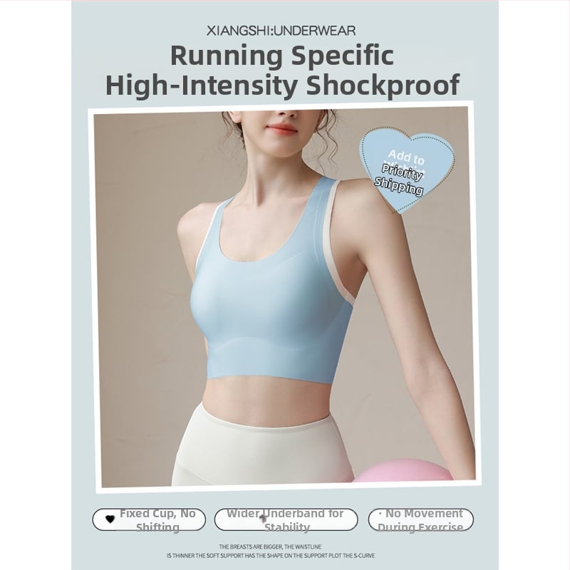 Bustier sport pentru femei cu susținere înaltă - top în stil vest pentru alergare, fitness și yoga, cupe 3/4, burete subțire, bretele fixe duble, catarame în spate cu trei rânduri