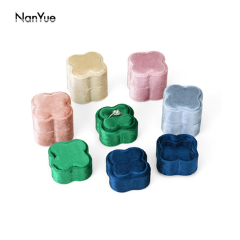 Nanyue veliūrinė žiedų dėžutė, žiedo formos petalas, keturių žiedlapių papuošalų dėžutė