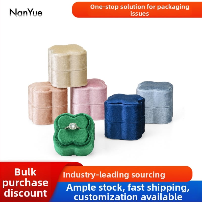 Nanyue veliūrinė žiedų dėžutė, žiedo formos petalas, keturių žiedlapių papuošalų dėžutė