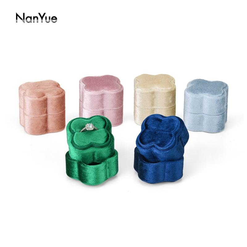 Nanyue veliūrinė žiedų dėžutė, žiedo formos petalas, keturių žiedlapių papuošalų dėžutė