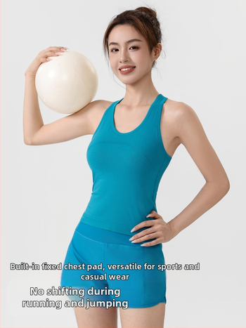 Sportski grudnjak s fiksnim integriranim košaricama, dužina do bokova, prozračna smjesa najlona i spandeksa, brzo sušenje, izdanje 2025