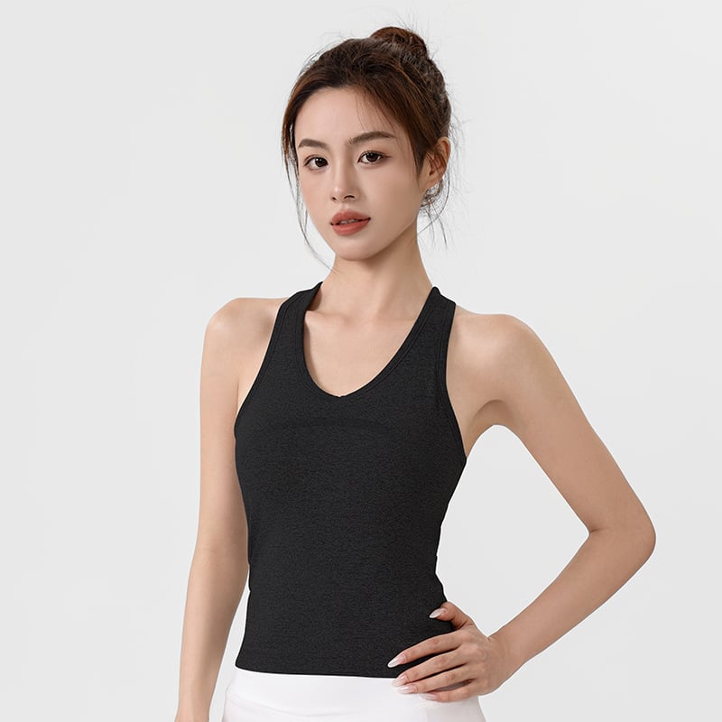 Sportski grudnjak s fiksnim integriranim košaricama, dužina do bokova, prozračna smjesa najlona i spandeksa, brzo sušenje, izdanje 2025