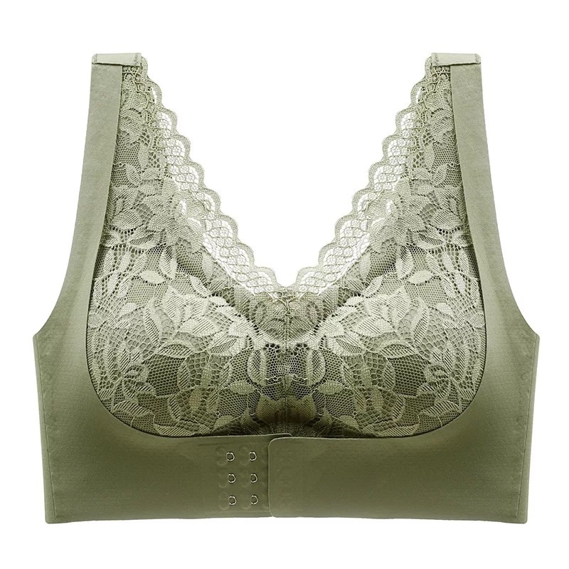 Sutien sport cu închidere frontală, dantelă, respirabil, cupă 3/4, bretele fixe duble