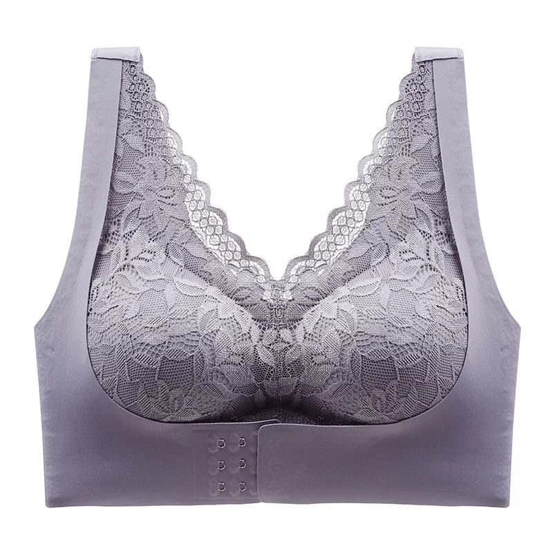 Sutien sport cu închidere frontală, dantelă, respirabil, cupă 3/4, bretele fixe duble