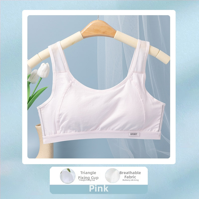 Tinédzser sportmelltartó-vest, varrás nélküli, lélegző; nylon fő anyag, pamut bélés; teljes kosár, vékony formázott kosár pamutból; rögzített dupla vállpántok