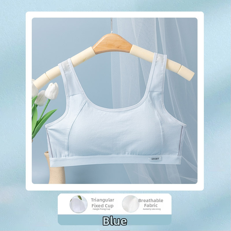 Tinédzser sportmelltartó-vest, varrás nélküli, lélegző; nylon fő anyag, pamut bélés; teljes kosár, vékony formázott kosár pamutból; rögzített dupla vállpántok