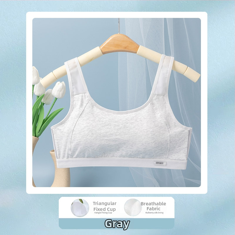 Tinédzser sportmelltartó-vest, varrás nélküli, lélegző; nylon fő anyag, pamut bélés; teljes kosár, vékony formázott kosár pamutból; rögzített dupla vállpántok