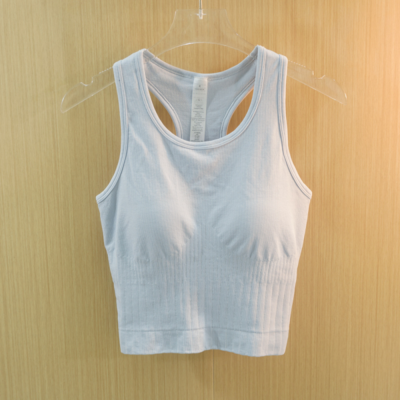 Bezšuvju adījuma treniņtopam jogai – racer back, dubultā ribota josta, elpojošs neilona-spandekss 85/15, krūšu forma 1/2