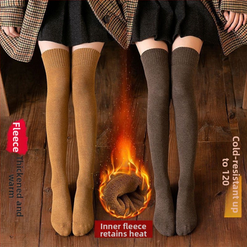 Ziemas zeķes virs ceļiem ar flīsa iekšpusi, biezas, vienkrāsainas, poliestera un kokvilnas maisījums
