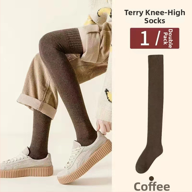 Ziemas zeķes virs ceļiem ar flīsa iekšpusi, biezas, vienkrāsainas, poliestera un kokvilnas maisījums