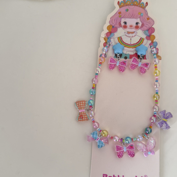 Bērnu kaklarota un ausu klipu komplekts, rokdarbs, plastmasa/rezīns, Korejas stilā, dzīvnieku formas piekari