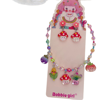 Bērnu kaklarota un ausu klipu komplekts, rokdarbs, plastmasa/rezīns, Korejas stilā, dzīvnieku formas piekari