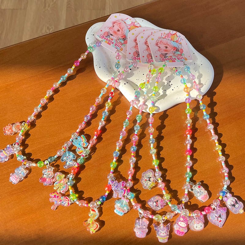 Χειροποίητο παιδικό κολιέ με καρτούν – μενταγιόν από πλαστικό/ρητίνη, αλυσίδα τύπου μπάλα, για ηλικίες 3–10 ετών, Σειρά Cartoon, Μάρκα Childhood Memories