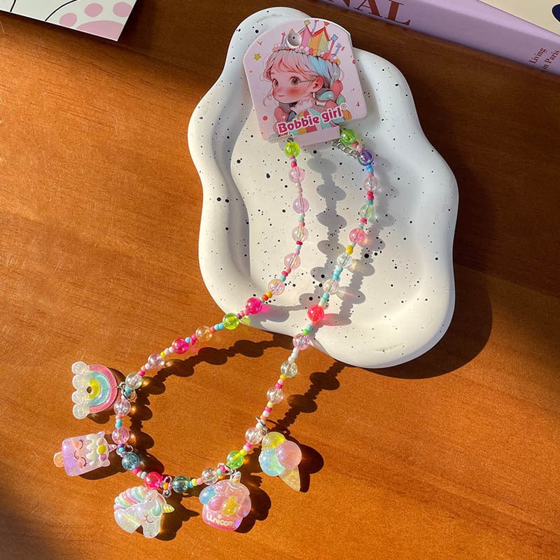 Χειροποίητο παιδικό κολιέ με καρτούν – μενταγιόν από πλαστικό/ρητίνη, αλυσίδα τύπου μπάλα, για ηλικίες 3–10 ετών, Σειρά Cartoon, Μάρκα Childhood Memories