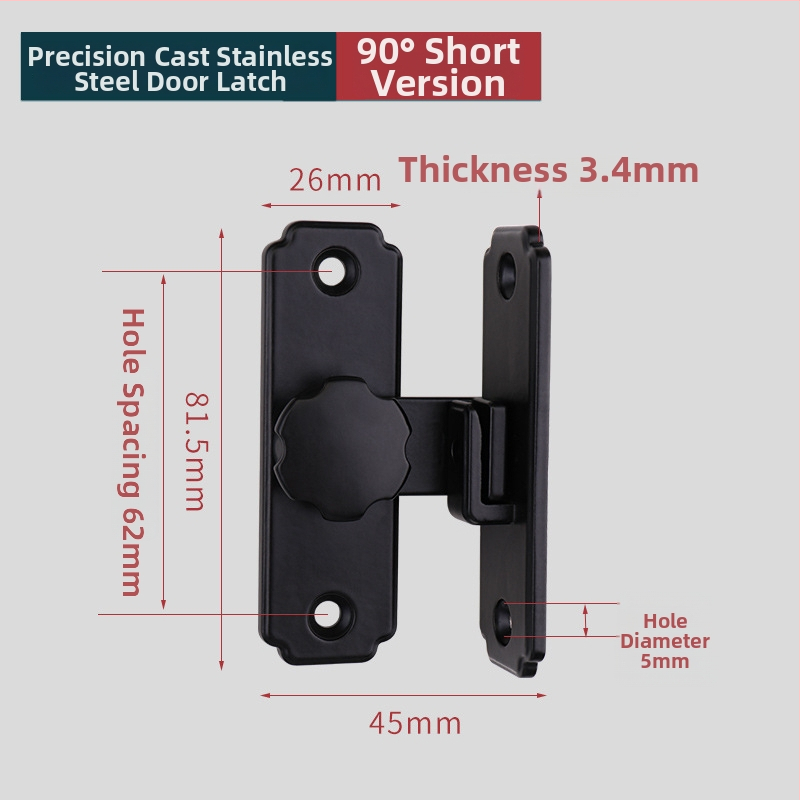 Smaga ēkas durvju slēdzējs mehānisms ar 90°/180° leņķi, no 304 nerūsējošā tērauda, matēta/melna virsma, moderns minimālisms