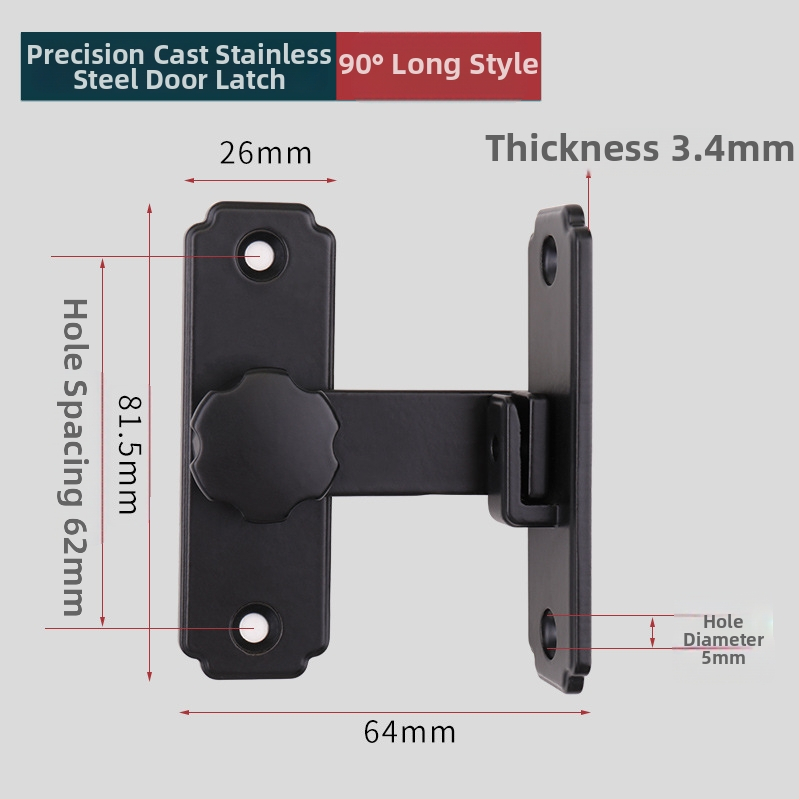 Smaga ēkas durvju slēdzējs mehānisms ar 90°/180° leņķi, no 304 nerūsējošā tērauda, matēta/melna virsma, moderns minimālisms