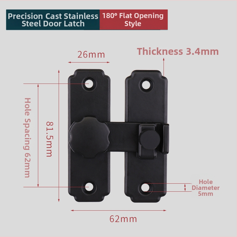 Smaga ēkas durvju slēdzējs mehānisms ar 90°/180° leņķi, no 304 nerūsējošā tērauda, matēta/melna virsma, moderns minimālisms