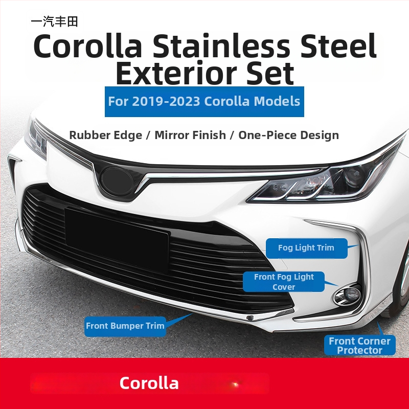 Toyota Corolla 2019–2024 jaoks: esikaitseraiba, nurga kaitse, udutuled dekoratiivne joon; ei ühildu sportversiooniga.