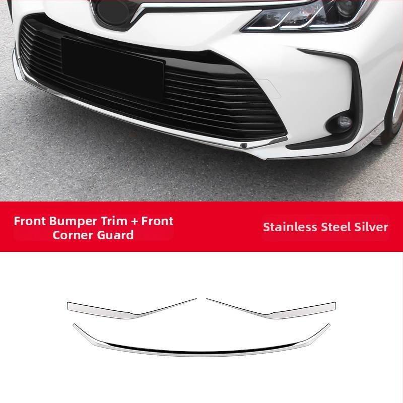 Toyota Corolla 2019–2024 jaoks: esikaitseraiba, nurga kaitse, udutuled dekoratiivne joon; ei ühildu sportversiooniga.