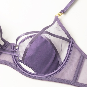 Sexy mrežasti Push-Up grudnjak set s bočnom podrškom, udoban donji veš za velike grudi, 3/4 košarice, tanke oblikovane šalice