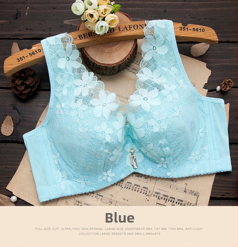 Sutien dantelat cu cupe turnate ultra-subțiri, 3/4 cup, material nylon, bretele fixe duble, închidere spate cu patru rânduri