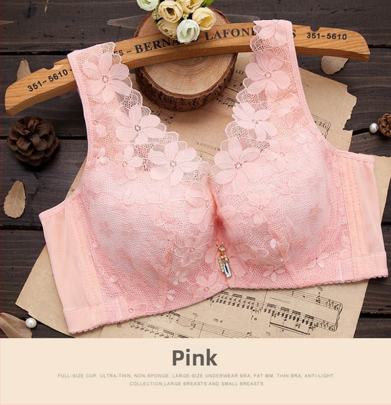 Sutien dantelat cu cupe turnate ultra-subțiri, 3/4 cup, material nylon, bretele fixe duble, închidere spate cu patru rânduri