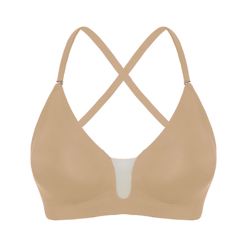 Nylonapakšveļa bez muguras ar dziļu U kaklu un režģa paneli, bezšuvju un viegla, plānas veidotas kupas, dubultās plecu siksnas
