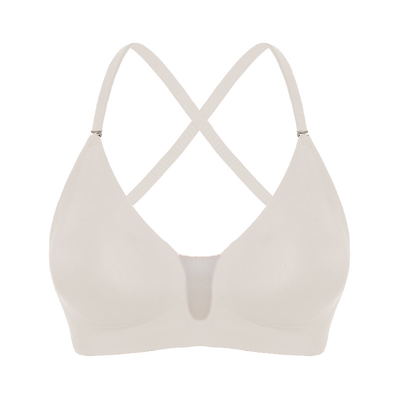 Nylonapakšveļa bez muguras ar dziļu U kaklu un režģa paneli, bezšuvju un viegla, plānas veidotas kupas, dubultās plecu siksnas