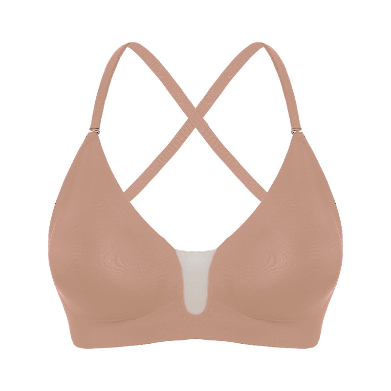 Nylonapakšveļa bez muguras ar dziļu U kaklu un režģa paneli, bezšuvju un viegla, plānas veidotas kupas, dubultās plecu siksnas