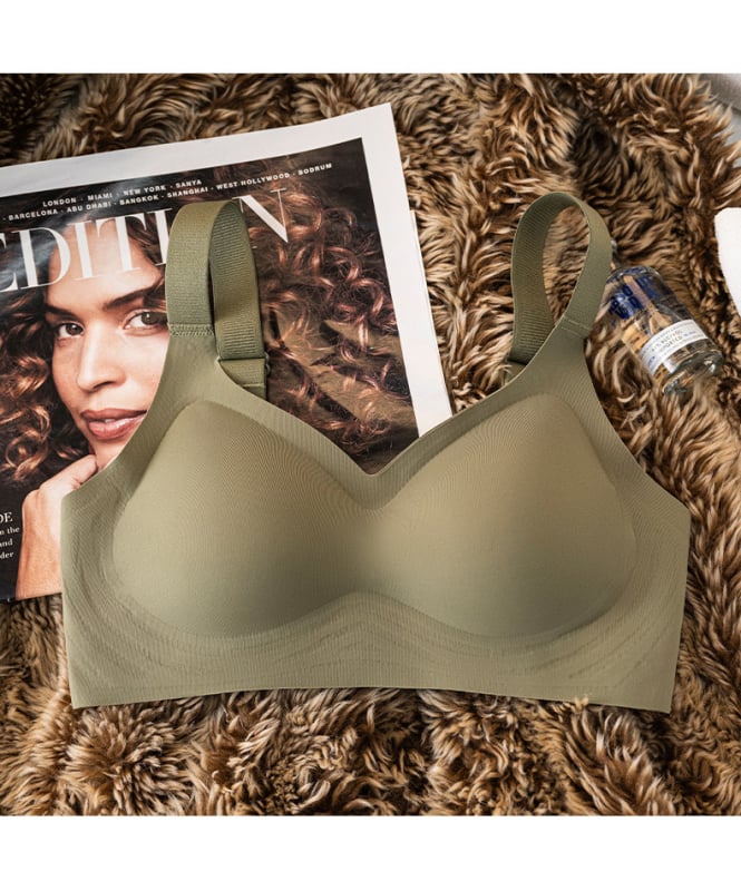 Sutien fără cusături, minimalist, invizibil, cu adunare și susținere, fără urme; material principal: nailon; tip cupă: 3/4; căptușeală cupă: burete; bretele: fixe, duble.