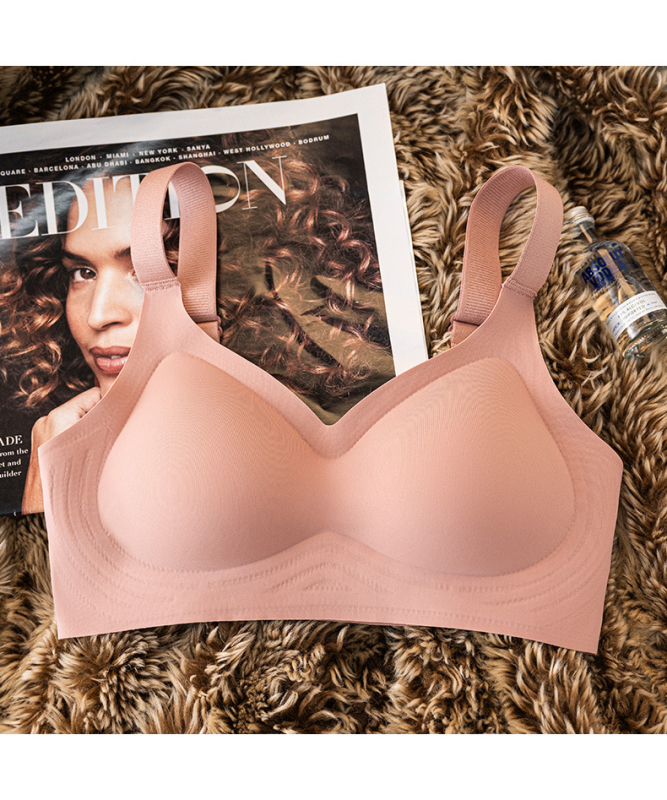 Sutien fără cusături, minimalist, invizibil, cu adunare și susținere, fără urme; material principal: nailon; tip cupă: 3/4; căptușeală cupă: burete; bretele: fixe, duble.