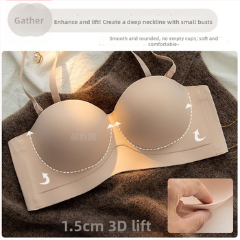 Sutien fără bretele, anti-alunecare, push-up, invizibil, cupă 3/4, formă cupă: superioară subțire, inferioară groasă