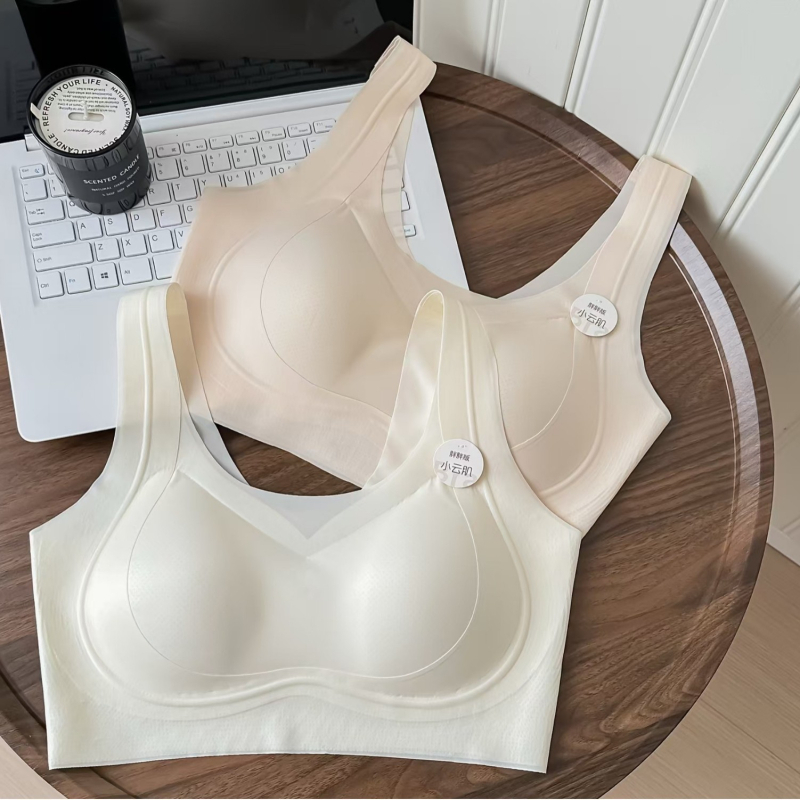 Sutien în stil vestă, wireless, cupe din nylon, respirabil, spate invizibil, bretele duble fixe