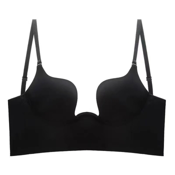 Sutien fără spate, cu push-up în formă de U pentru bust mic, decolteu adânc în V, cupă 3/4, bretele detașabile-duble