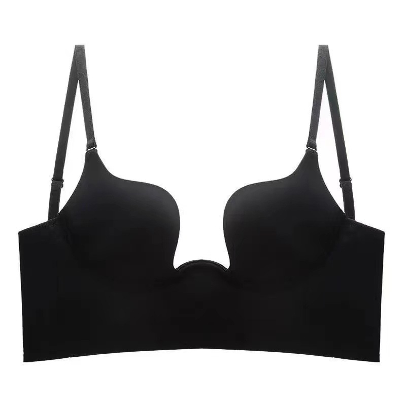 Sutien fără spate, cu push-up în formă de U pentru bust mic, decolteu adânc în V, cupă 3/4, bretele detașabile-duble